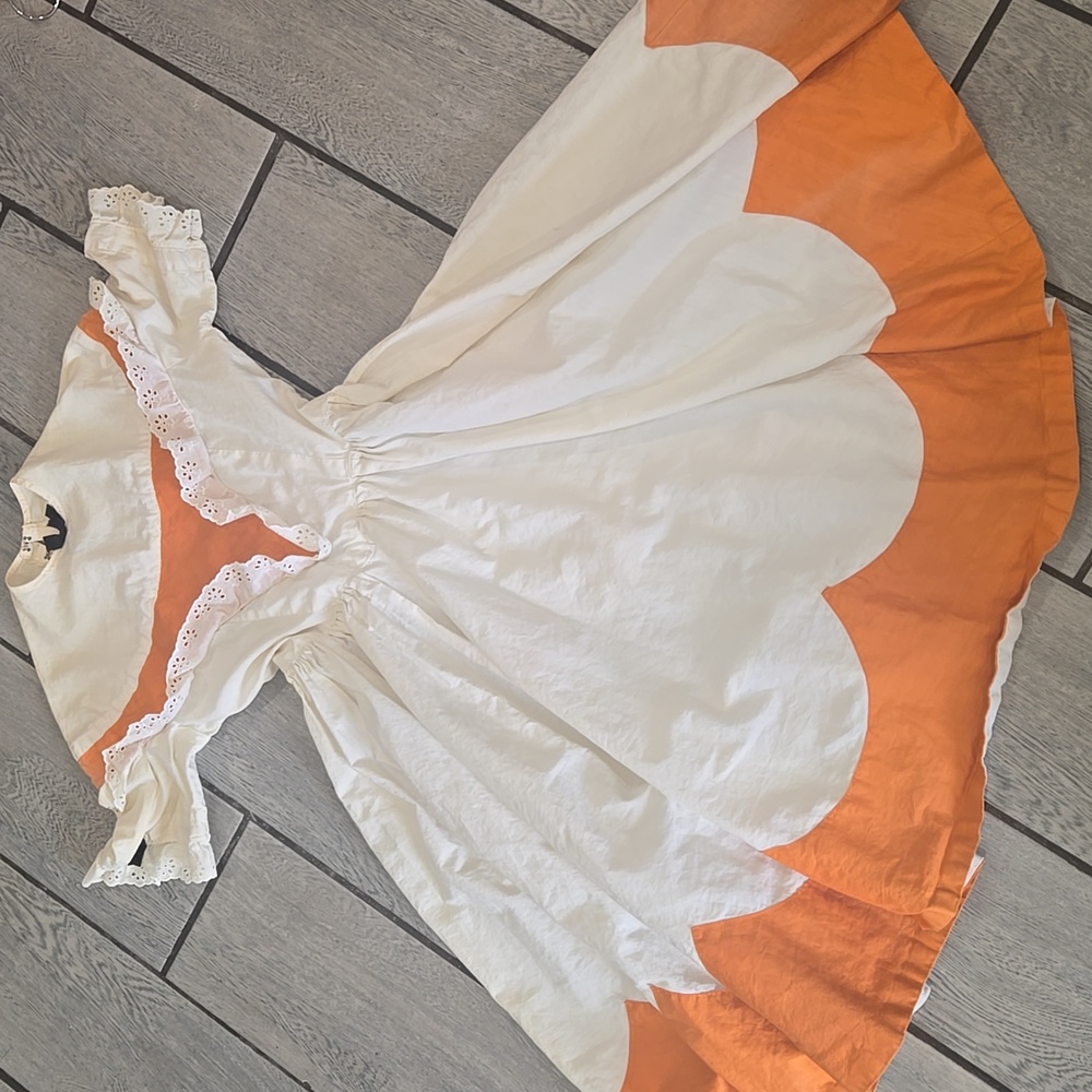 Vintage Handmade Prairie Pioneer Costume Dress White & Orange Women’s Small PTP